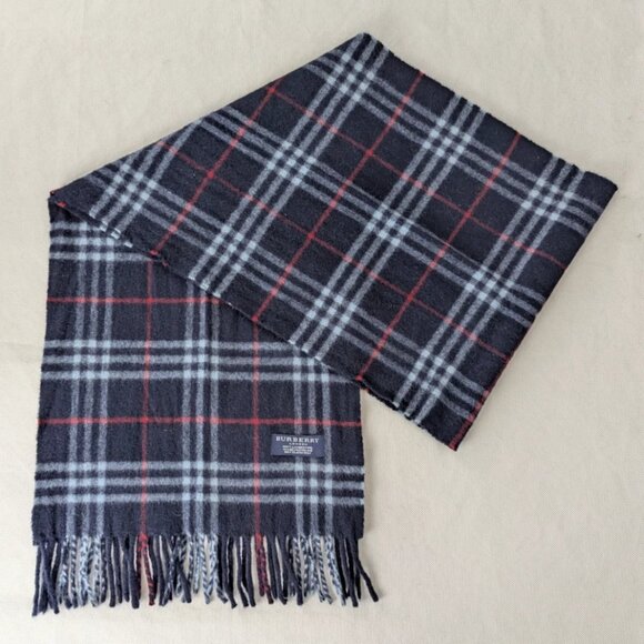 Burberry Designer Lambswool Scarf Navy Unisex – Used – Elegant Cold Weather Wrap - Picture 1 of 7
